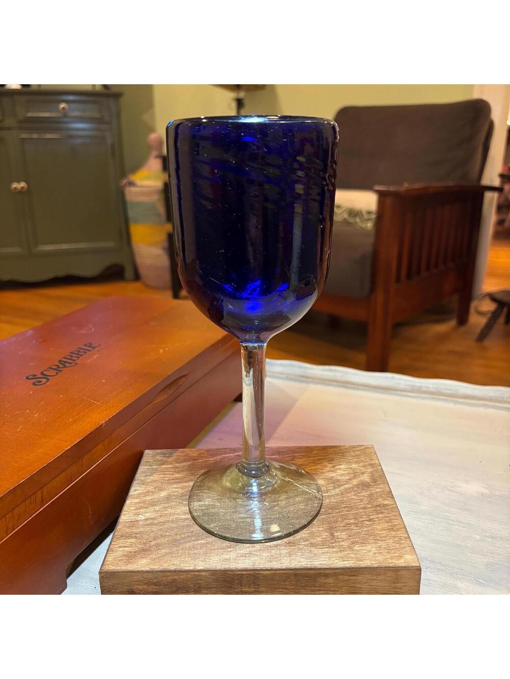 Cobalt Wine Goblet - Hand Blown Glass